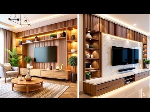 Illustration of a modern living room with a neatly wall-mounted television